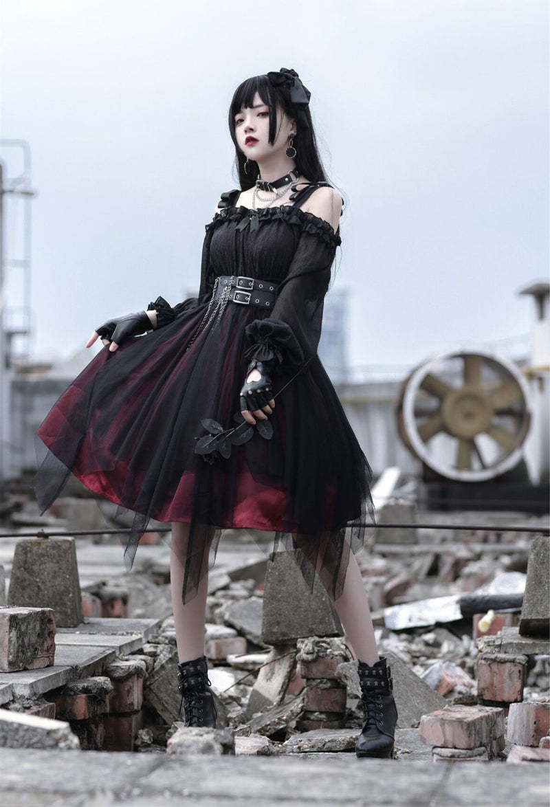 Gothic Lolita High Waist Black Dress - image 24