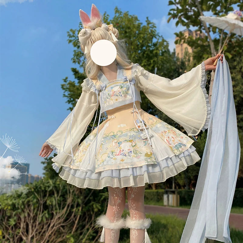 Laurel - Kawaii Han Lolita Jumper Dress Rabbit Print and Accessories - image 1