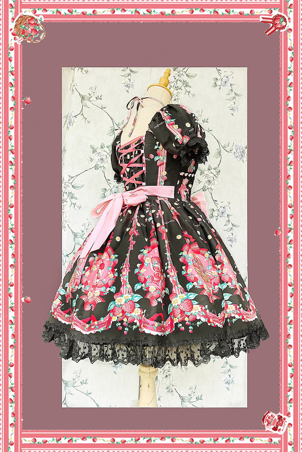 Strawberry Chef - Printed Old School Lolita OP and Accessories - image 17
