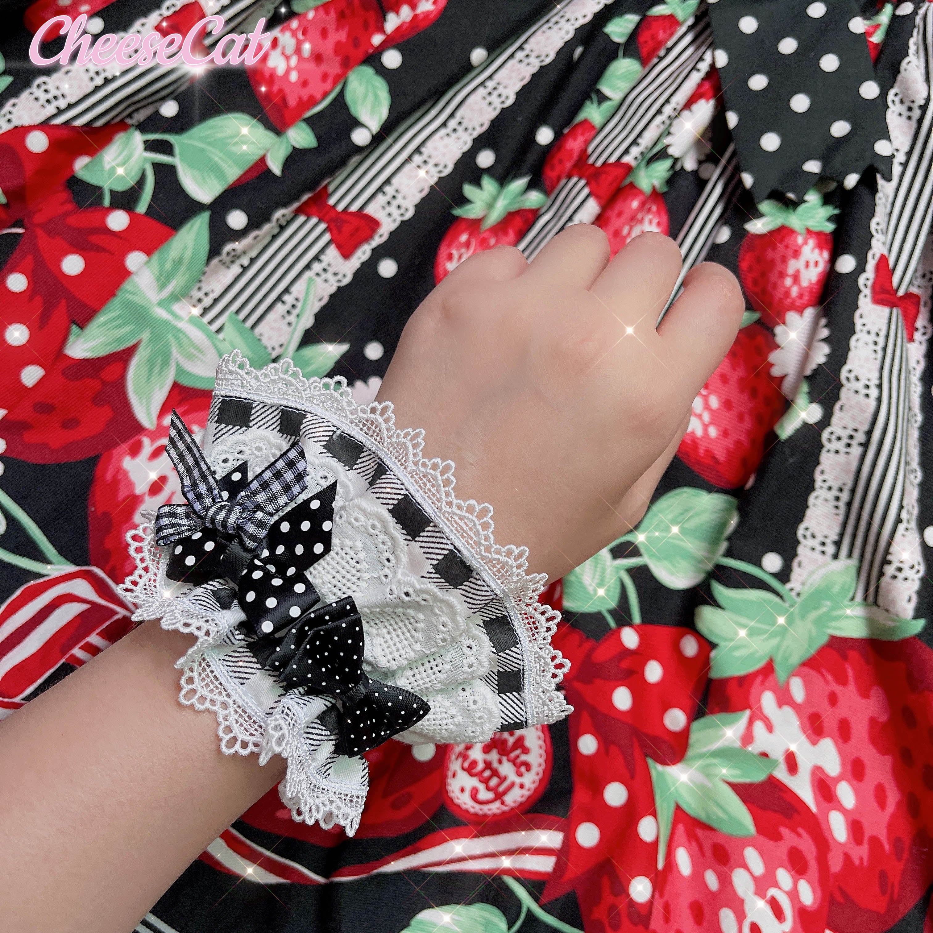 Cheese Cat - Sweet and Playful Strawberry Gingham Lace Cuffs - image 37
