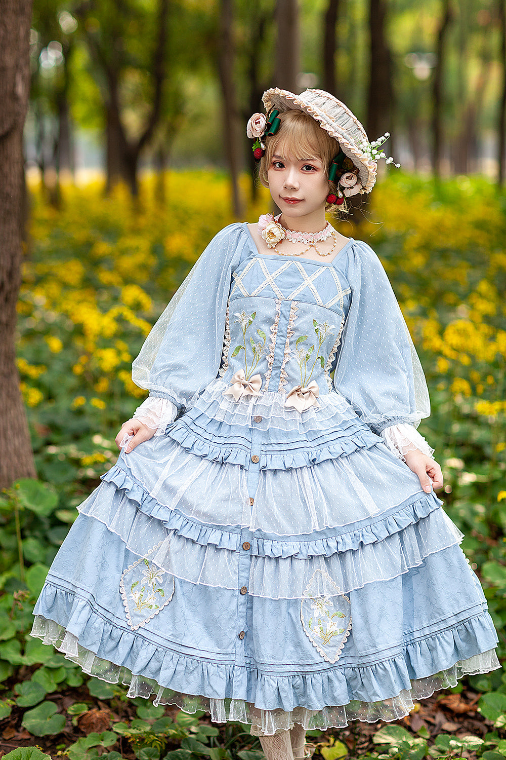 Melaleuca Lily - Embroidery Country Lolita Blouse and Skirt and Accessories - image 8