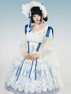 Ling Long Ci Blue Porcelain Butterfly Orchid Print Gothic Lolita Bustier JSK - image 20