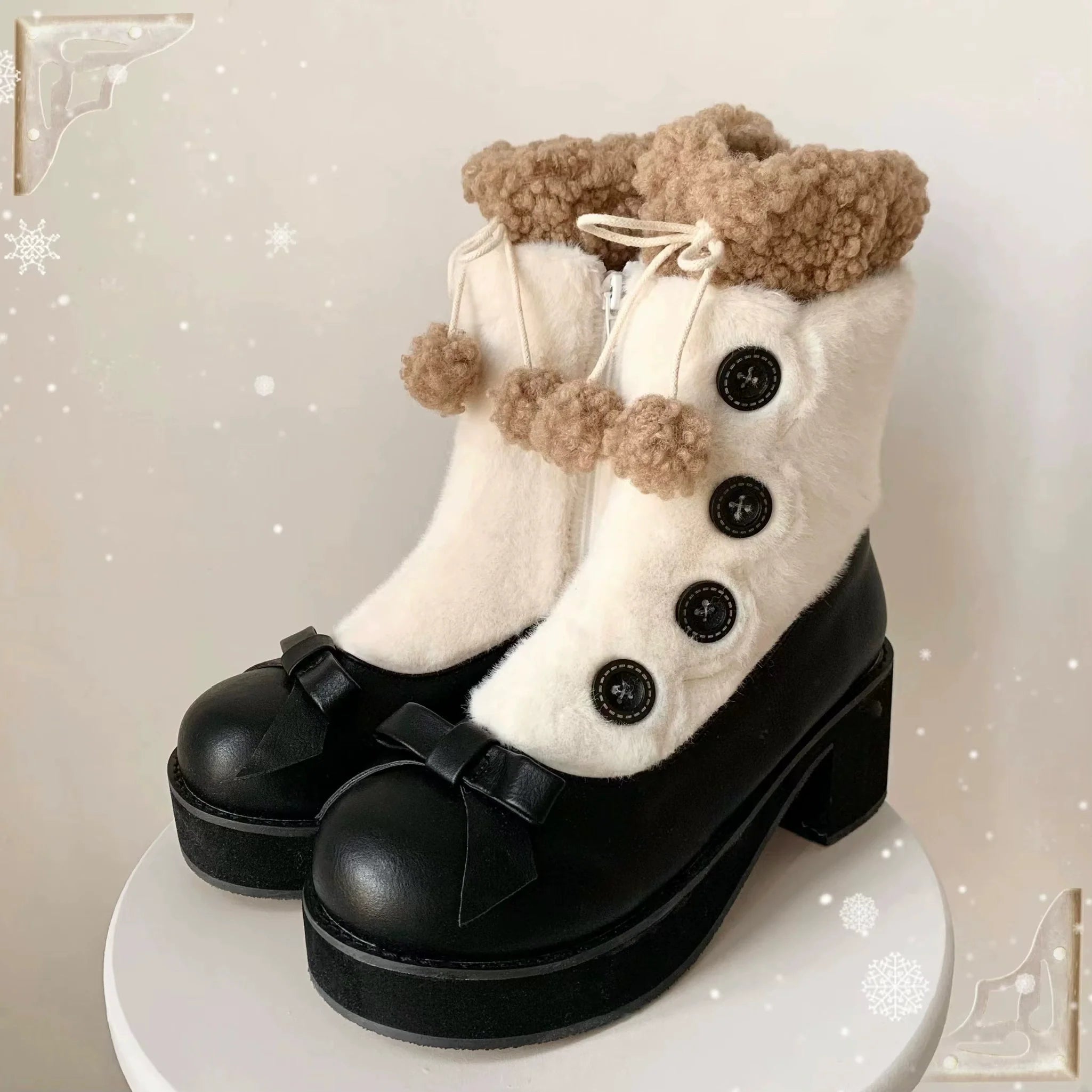Winter Lolita Boots Fur Mary Jane Lolita Low Heel Shoes - image 87