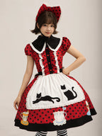 Teacup Meow - Old School Lolita Polka Dot OP Dress, Cat and Teacup Patch - image 8