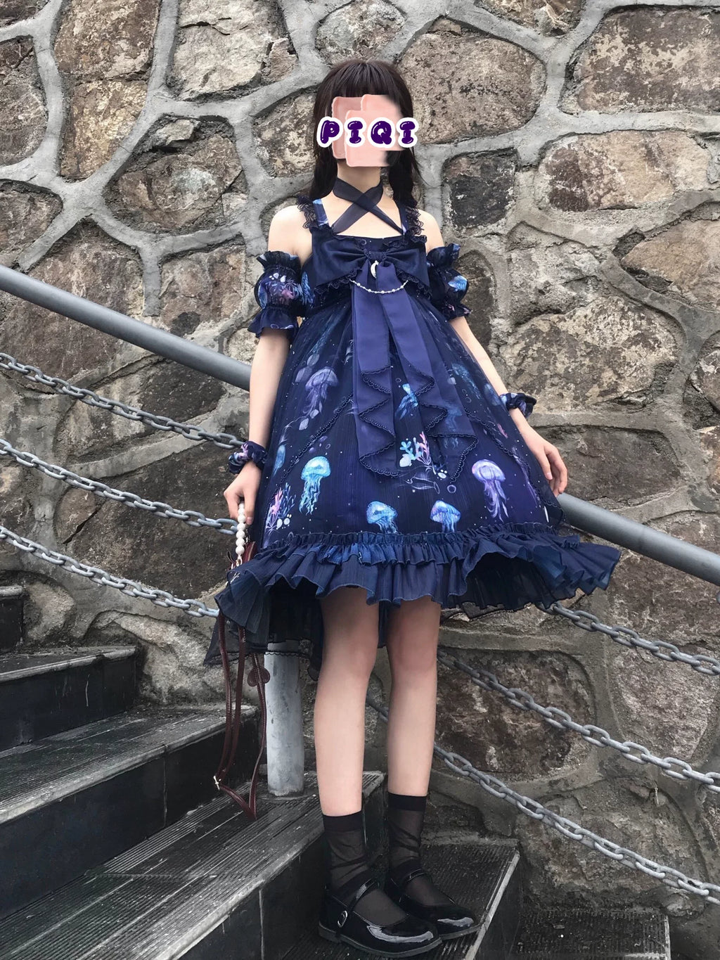 Coral Jellyfish - Sweet Lolita High-waist JSK Dress, Jellyfish & Coral Print and Accessories - image 65