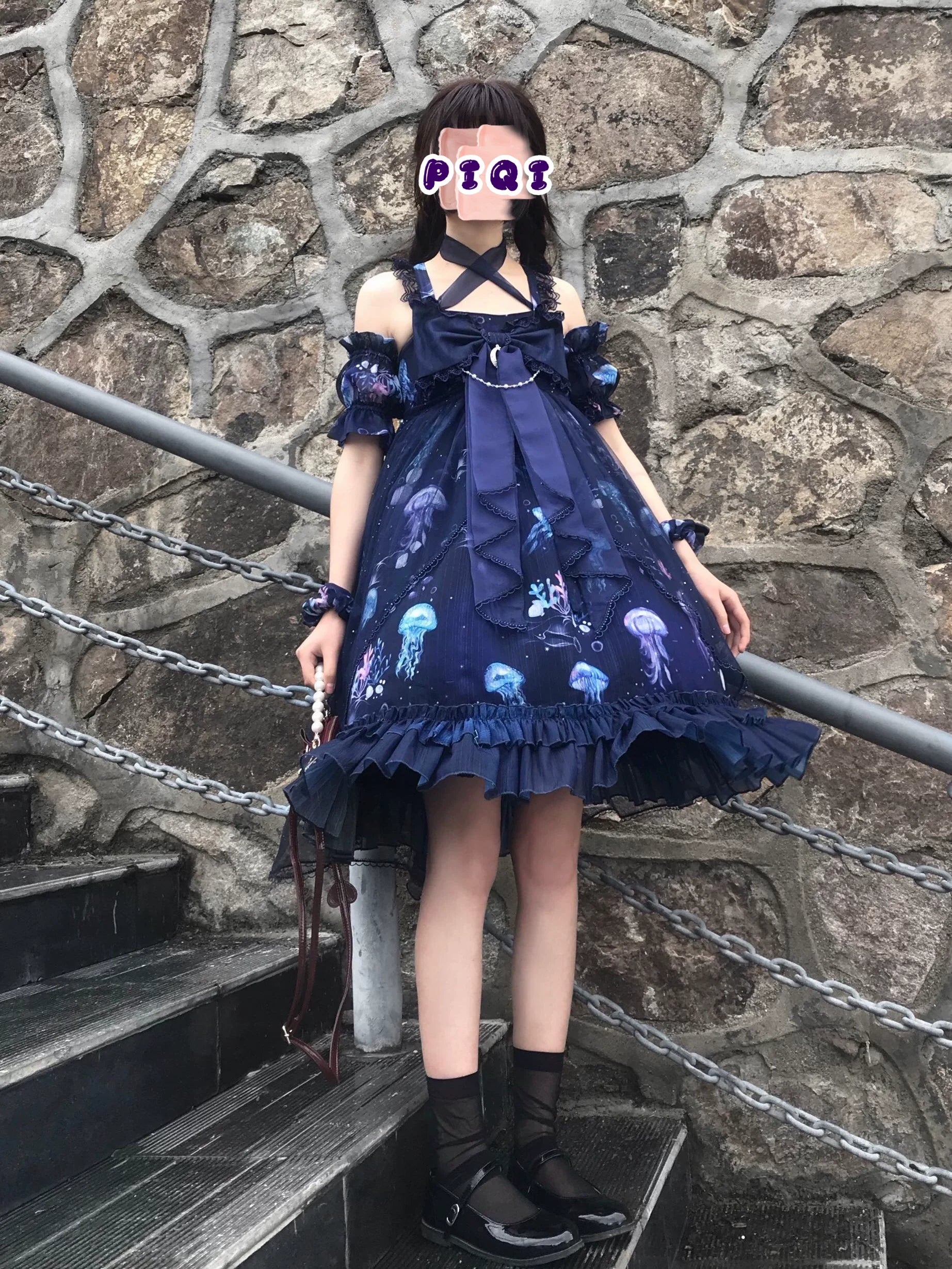 Coral Jellyfish - Sweet Lolita High-waist JSK Dress, Jellyfish & Coral Print and Accessories - image 65