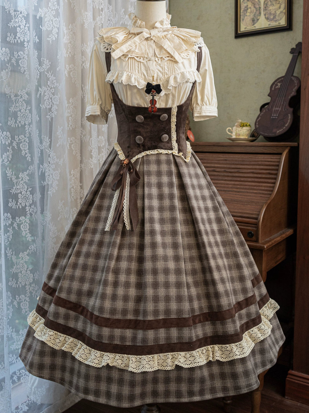 Chestnut Autumn - Plaid Classic Lolita JSK, Bust Supporting and Accessories - image 11
