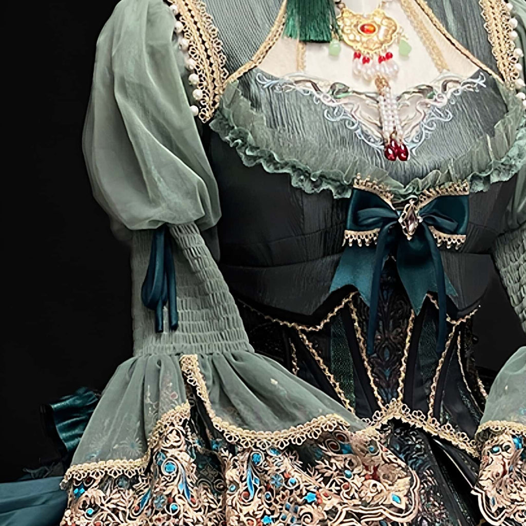 Candle Dragon Spirit - Fantasy Green Lolita JSK Set - image 11