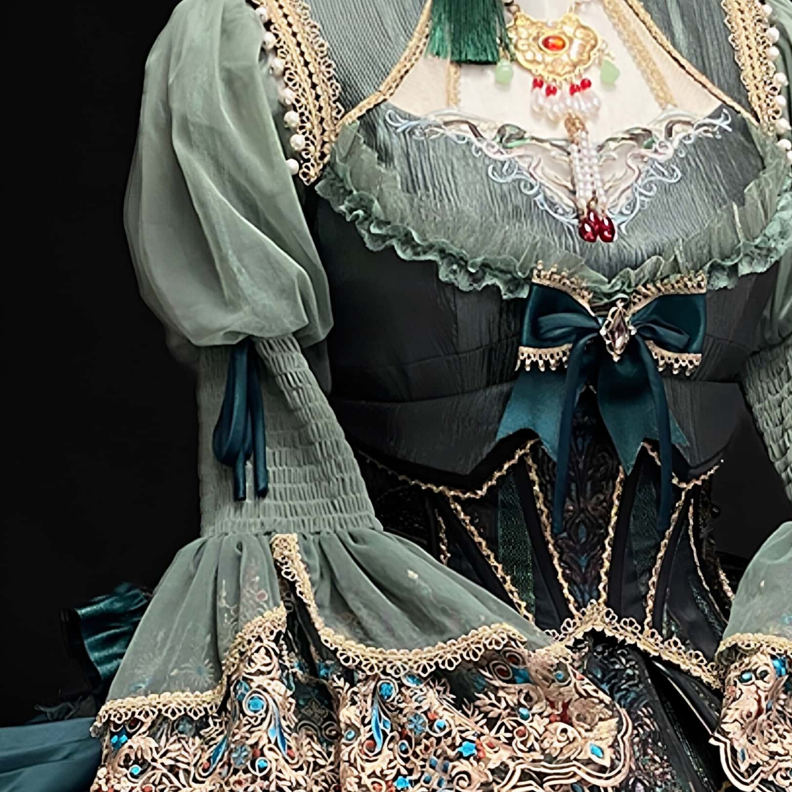 Candle Dragon Spirit - Fantasy Green Lolita JSK Set - image 11
