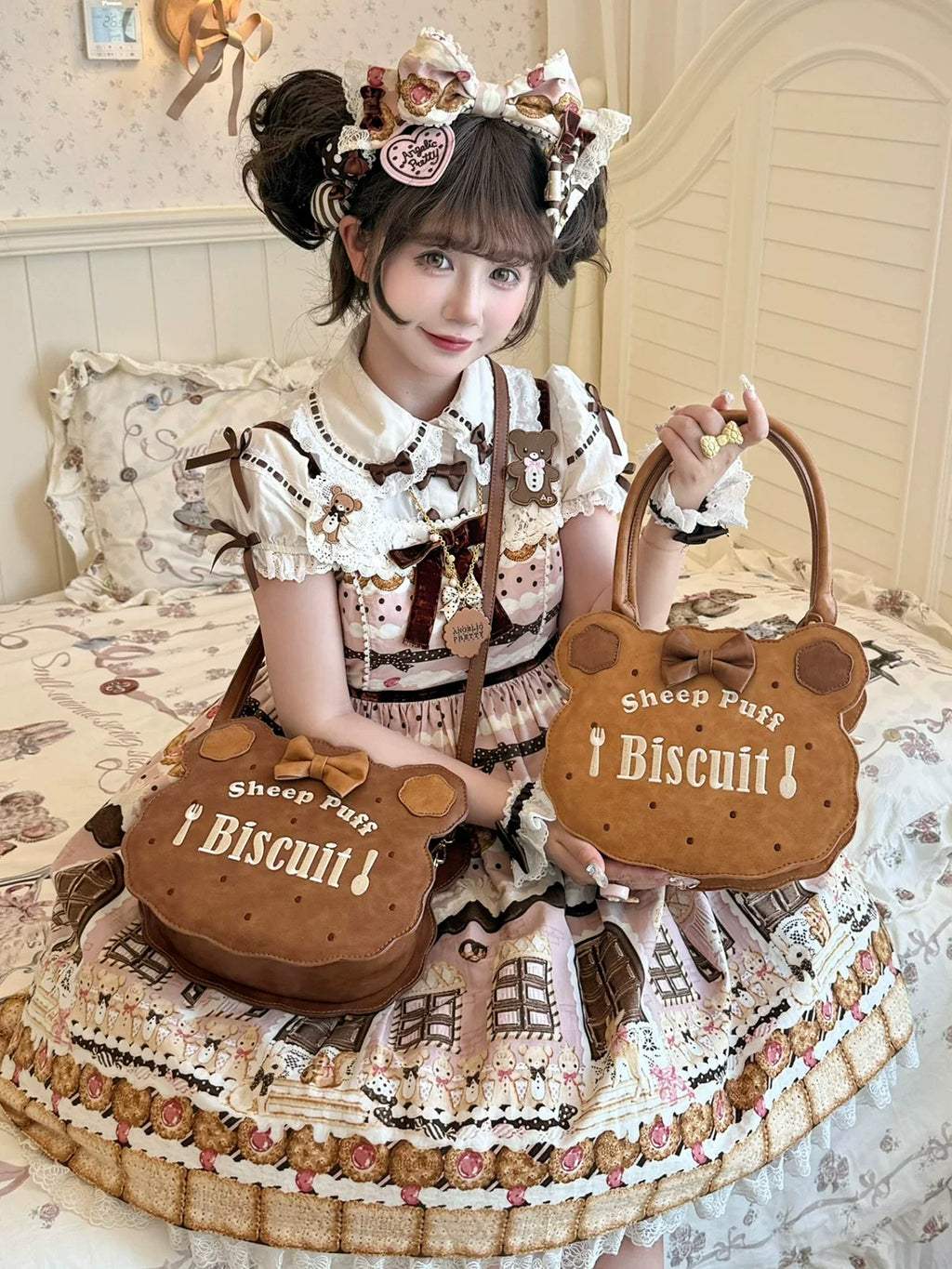 Bear Cookies - Kawaii Lolita Bag, Embroidery & Bow - image 2