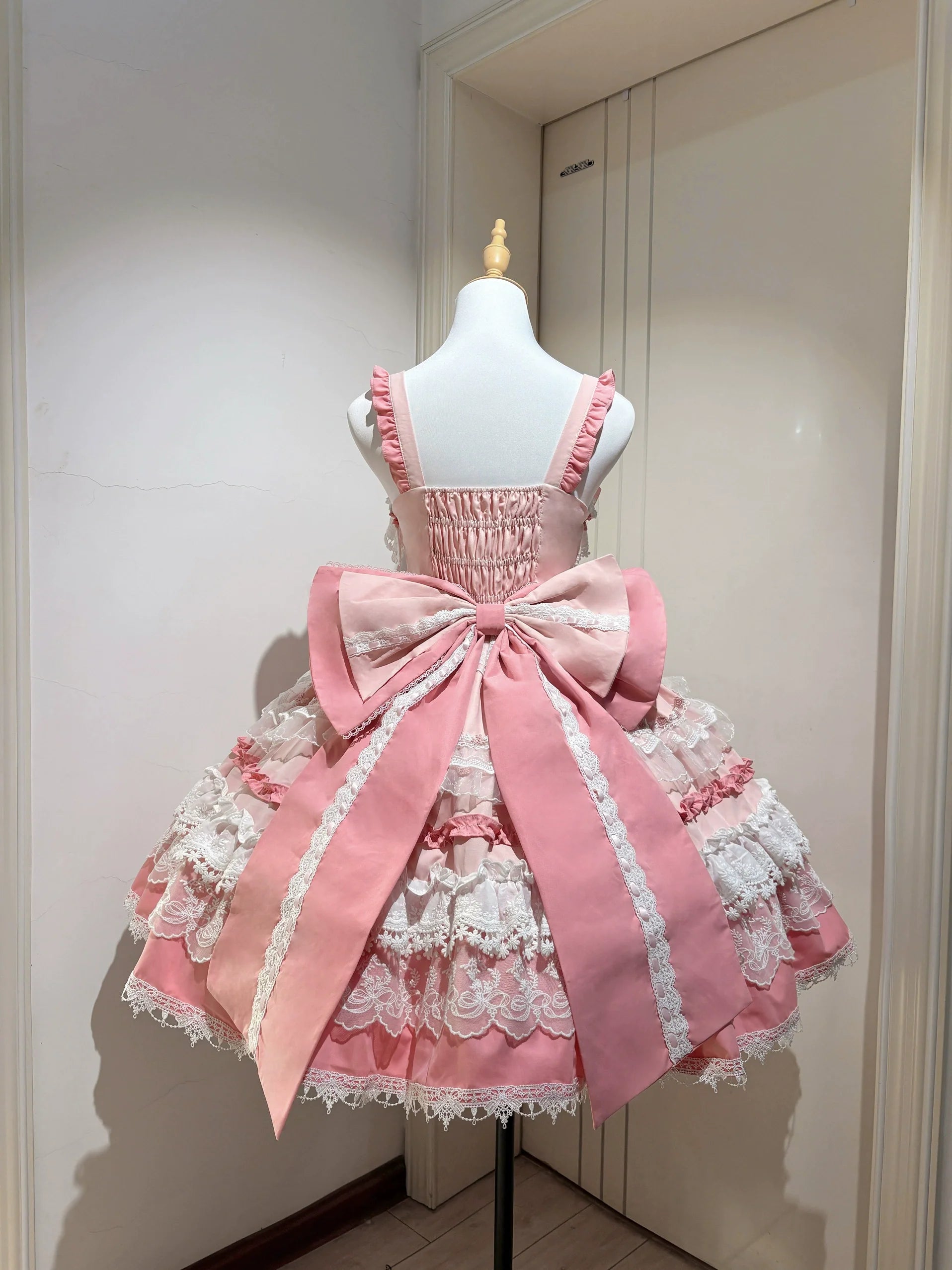 Girl's Secret - Pink Sweet Lolita JSK Dress with Lace and Bow Trailing - image 9