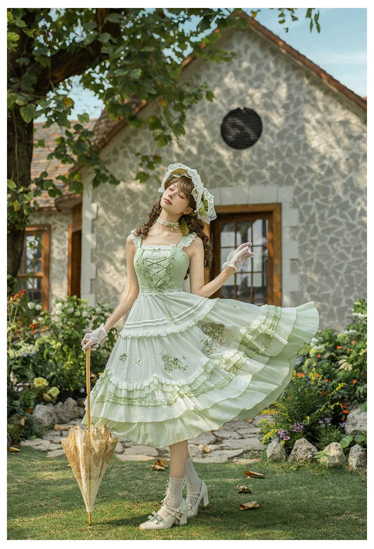 Green Grape - Embroidered Country Lolita OP Dress, Tiered JSK and Accessories - image 19