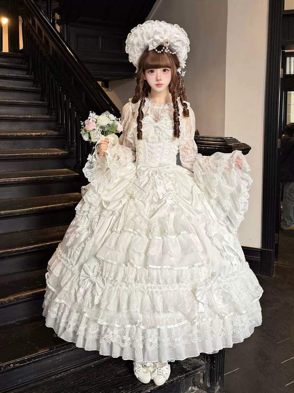 Drapery Poem - Sweet Wedding Lolita JSK Dress, Long Tiered Skirt - image 2
