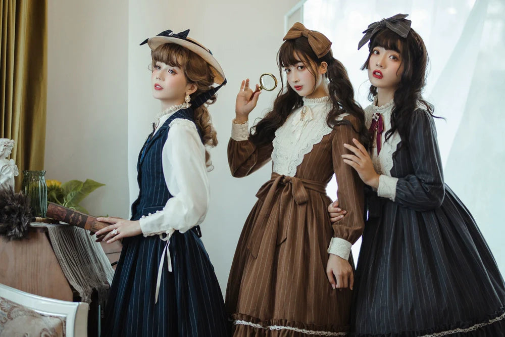 Rose Doll - Elegant Lolita Striped Fishbone Skirt - image 4