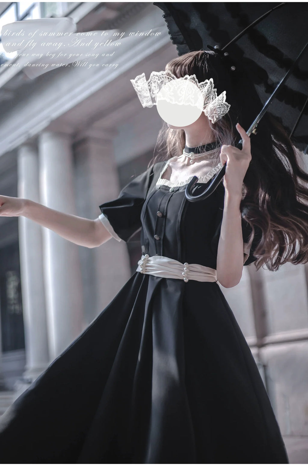 Thoughts - Vintage Black Lolita OP Dress with Square Neckline - image 37