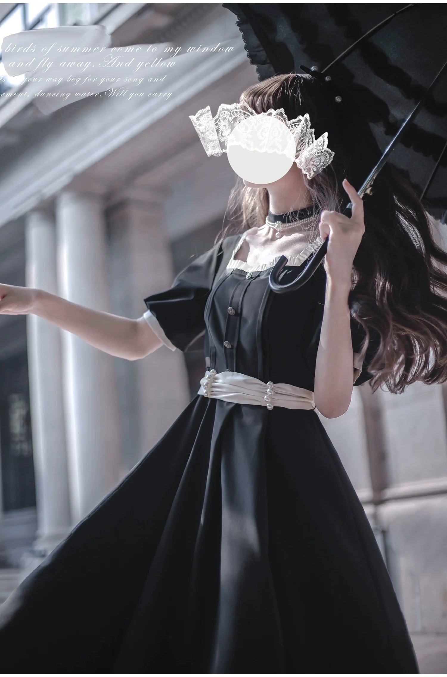 Thoughts - Vintage Black Lolita OP Dress with Square Neckline - image 37