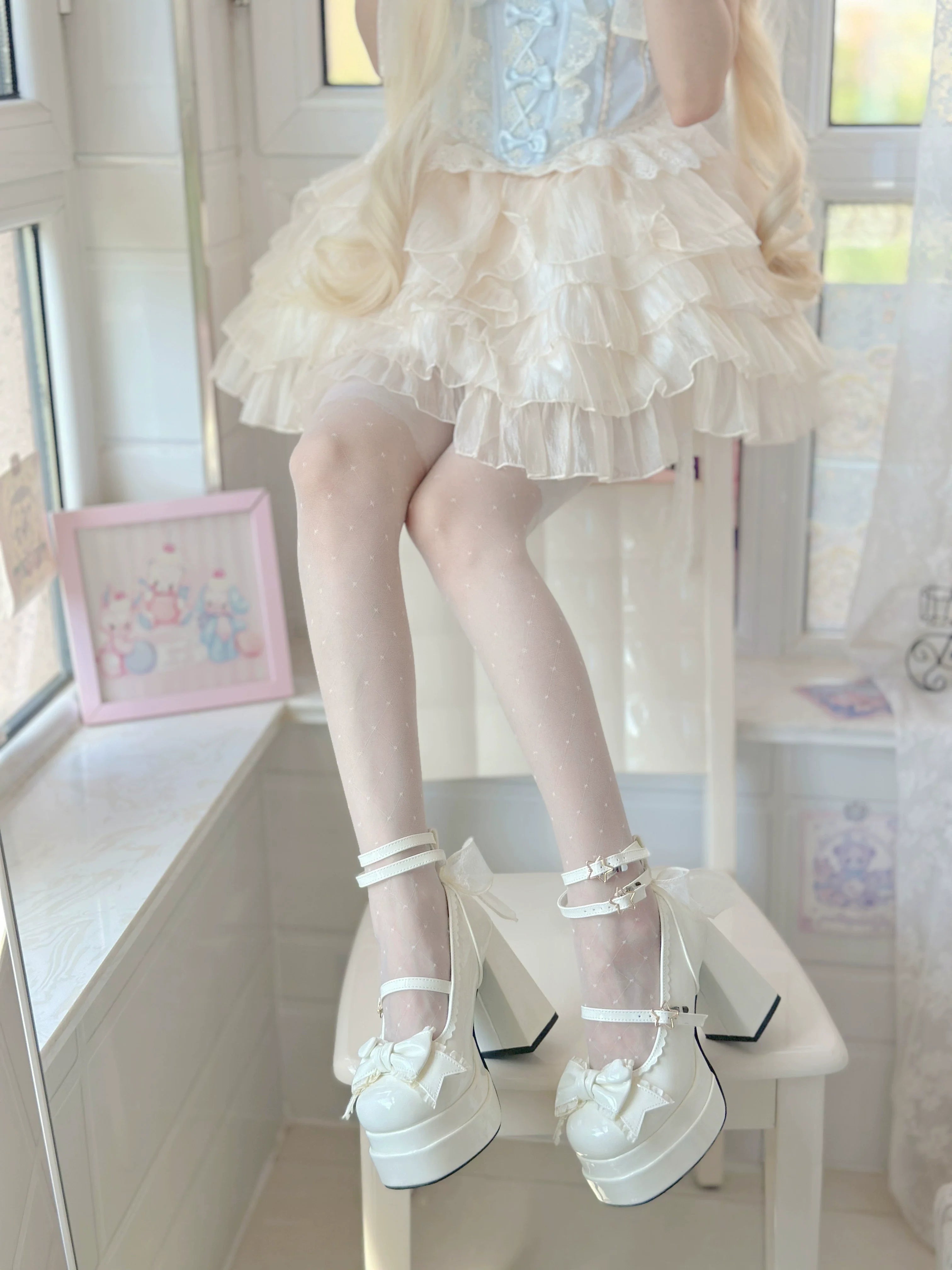 Puff Party - Elegant Lolita Chunky Heel Shoes with Bows and Straps - image 13