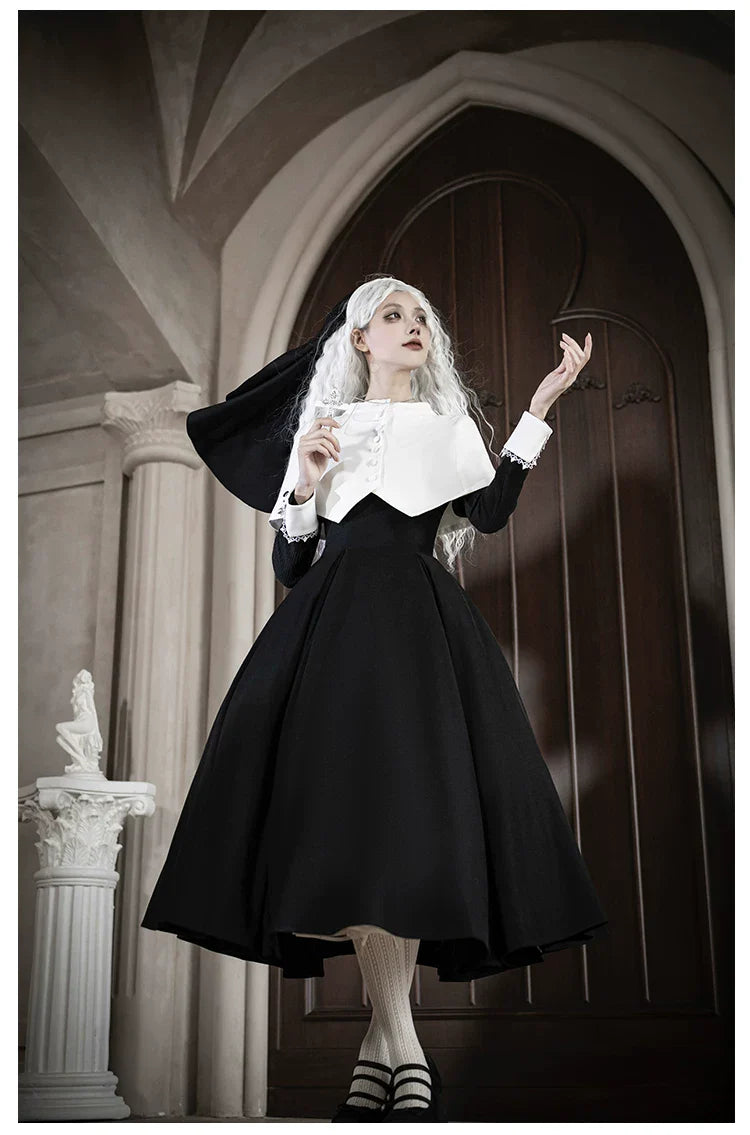 Nihil - Gothic Nun Lolita OP Dress, Irregular Hem Cape and Accessories - image 40