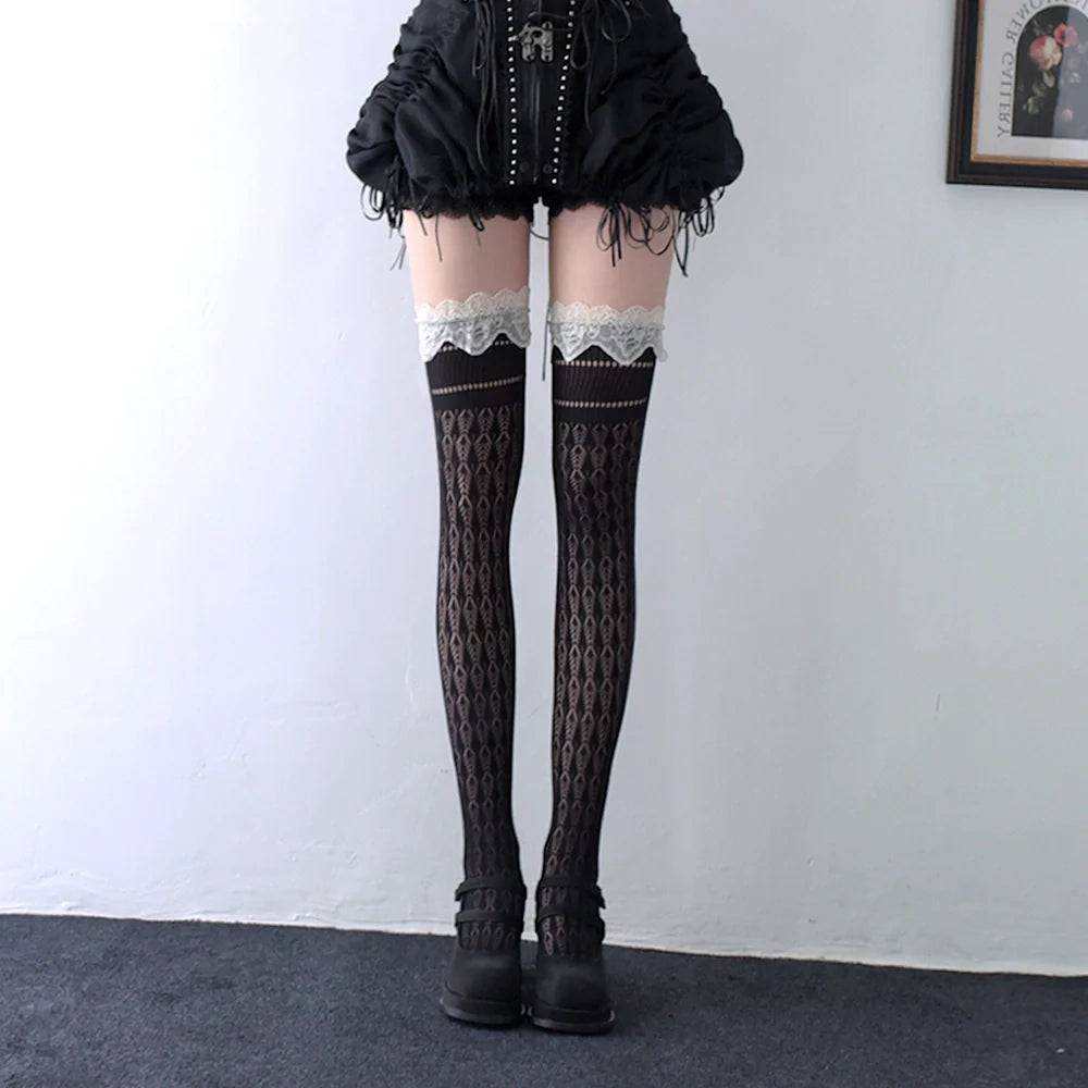 Wuxiaoliu Lolita Fishnet Stockings with Lace Cuffs - image 8