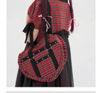 Vintage Lolita Heart Shaped Plaid Dot Print JK Uniform Bag - image 23