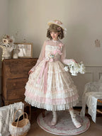 Bloom Lamb - Classic Lolita Embroidered JSK Dress, Tiered Hem - image 6