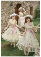 Wind Swept Roses - Classic Lolita Rose Printed Dress Set, Petal Hem - image 14