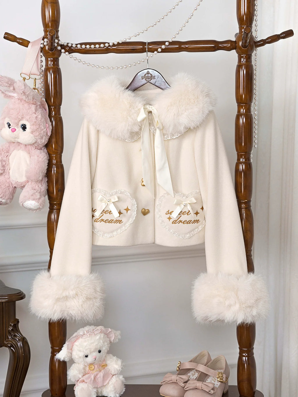 Milk Puff - Winter Fleece-Lined Sweet Lolita Coat, Detachable Collar Collection - image 5