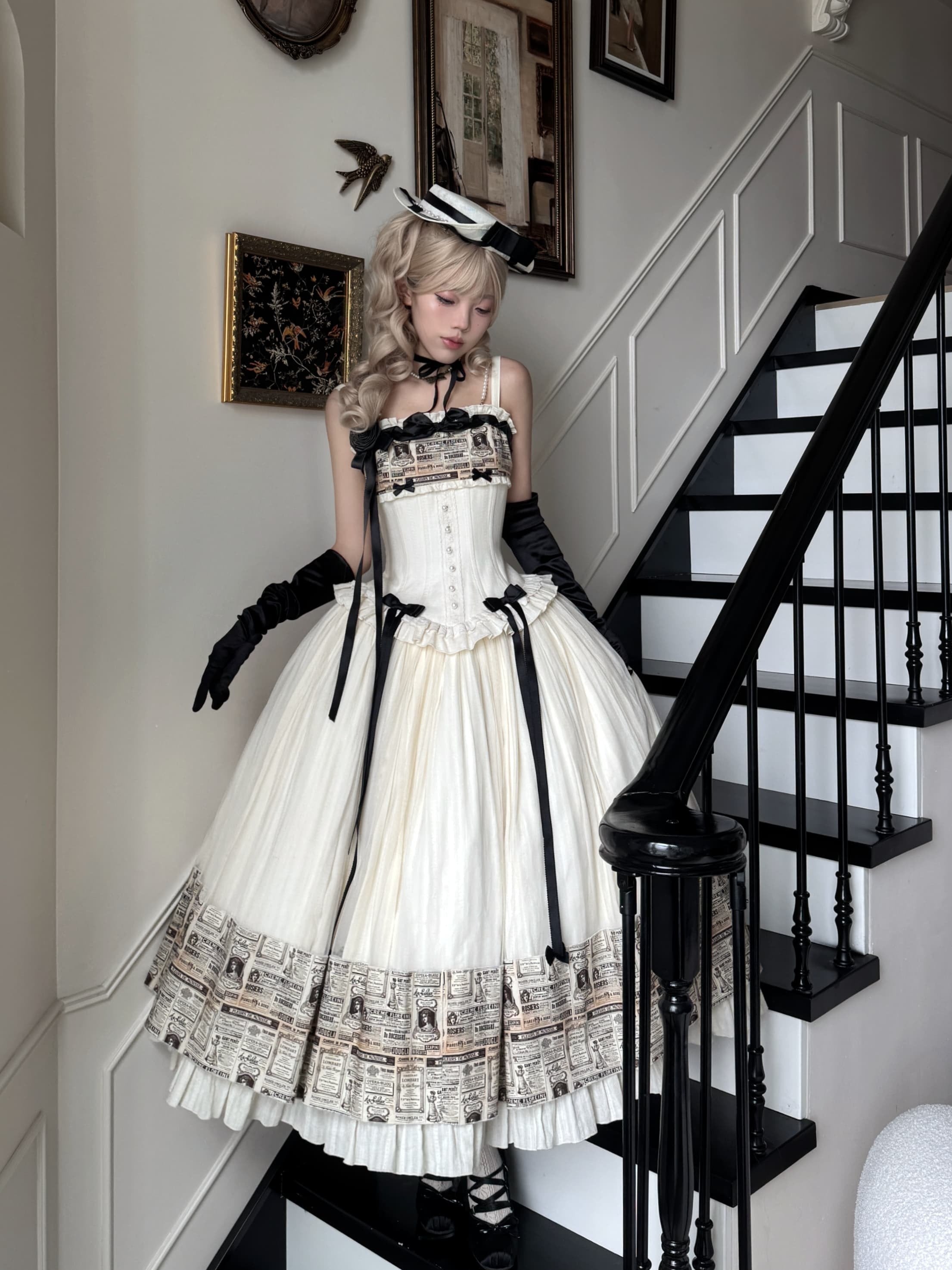 Letter from London White Newspaper Print Classic Lolita JSK Dress - image 10