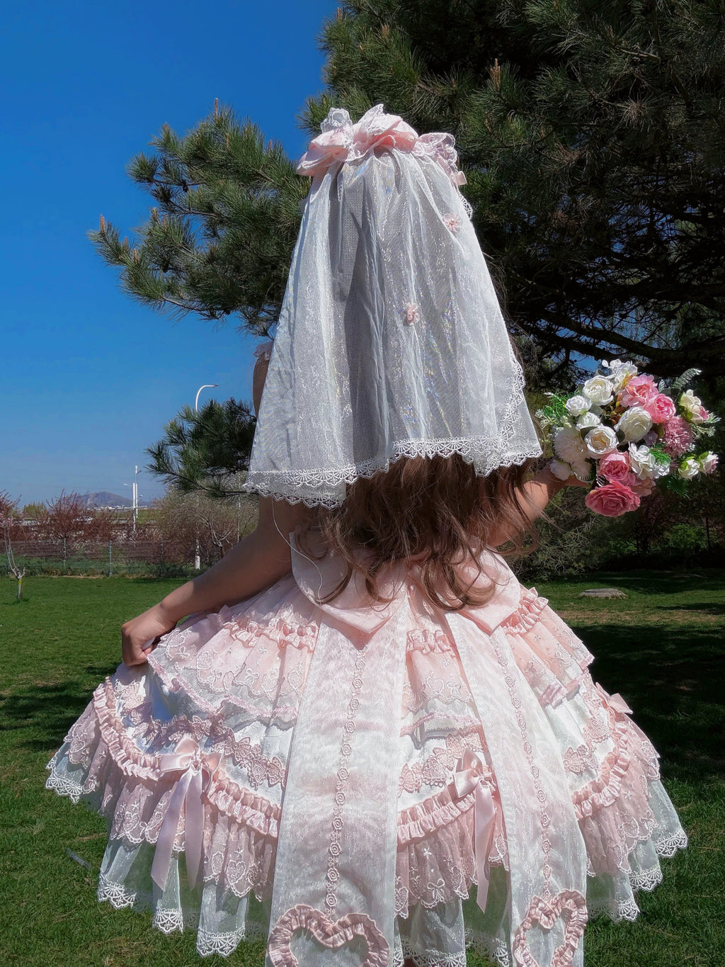 Heart Bear - Sweet Lolita Jacquard JSK Dress, Layered Lace and Accessories - image 3