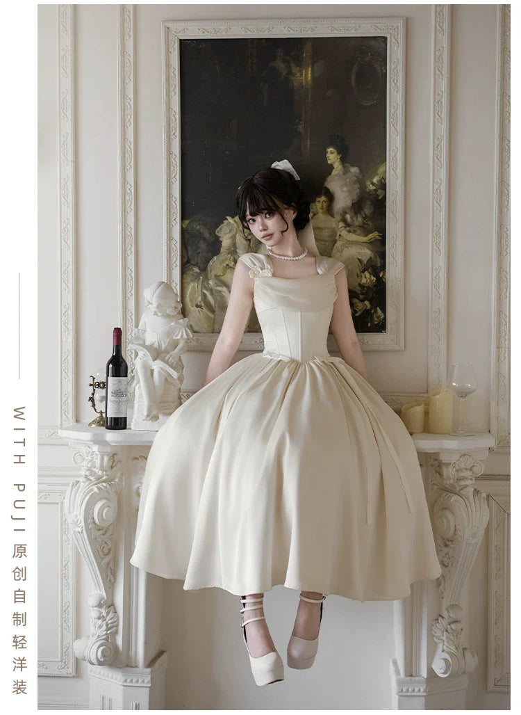 For Beloved - Classic Lolita Satin JSK Dress Set, Fishbone Waist - image 33