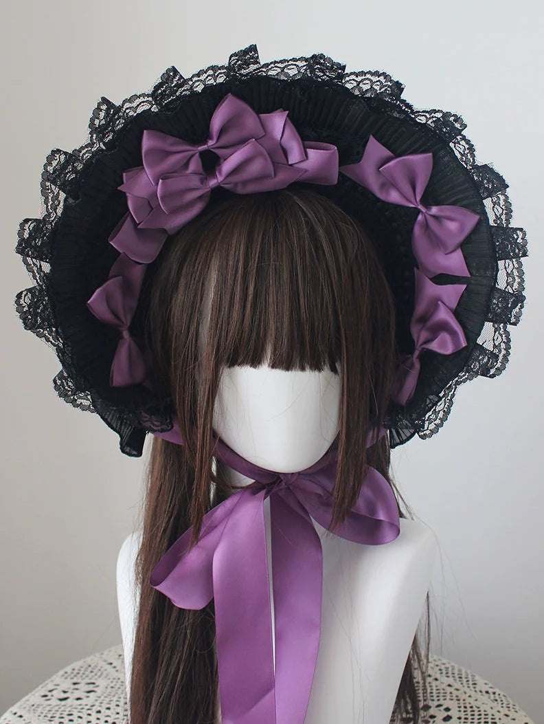 Gothic Lolita Handmade Bonnet with Bows and Beads - image 1