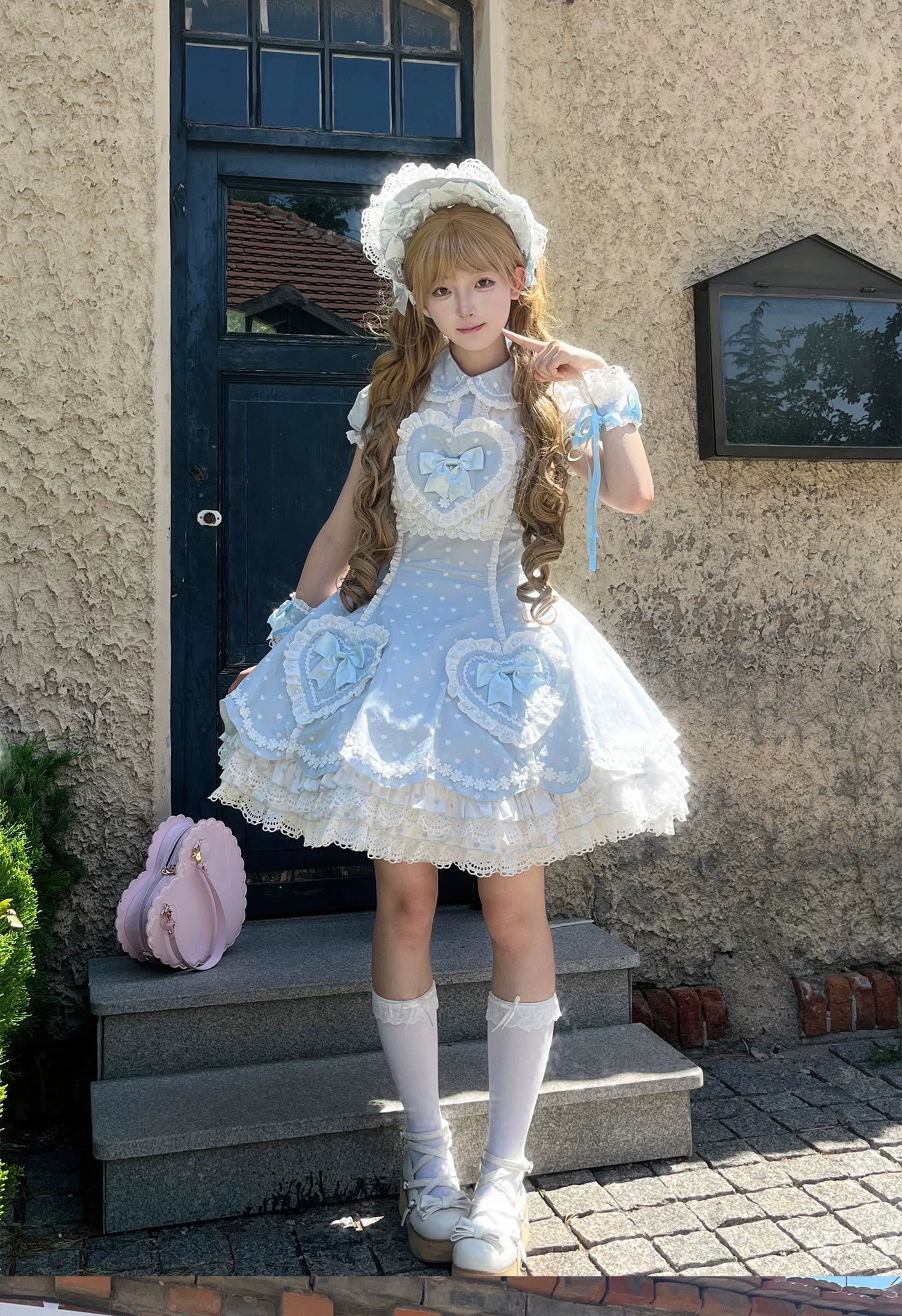 Maiden's Heart Knot - Cotton Old School Lolita Dress, Heart Polka Dot - image 12