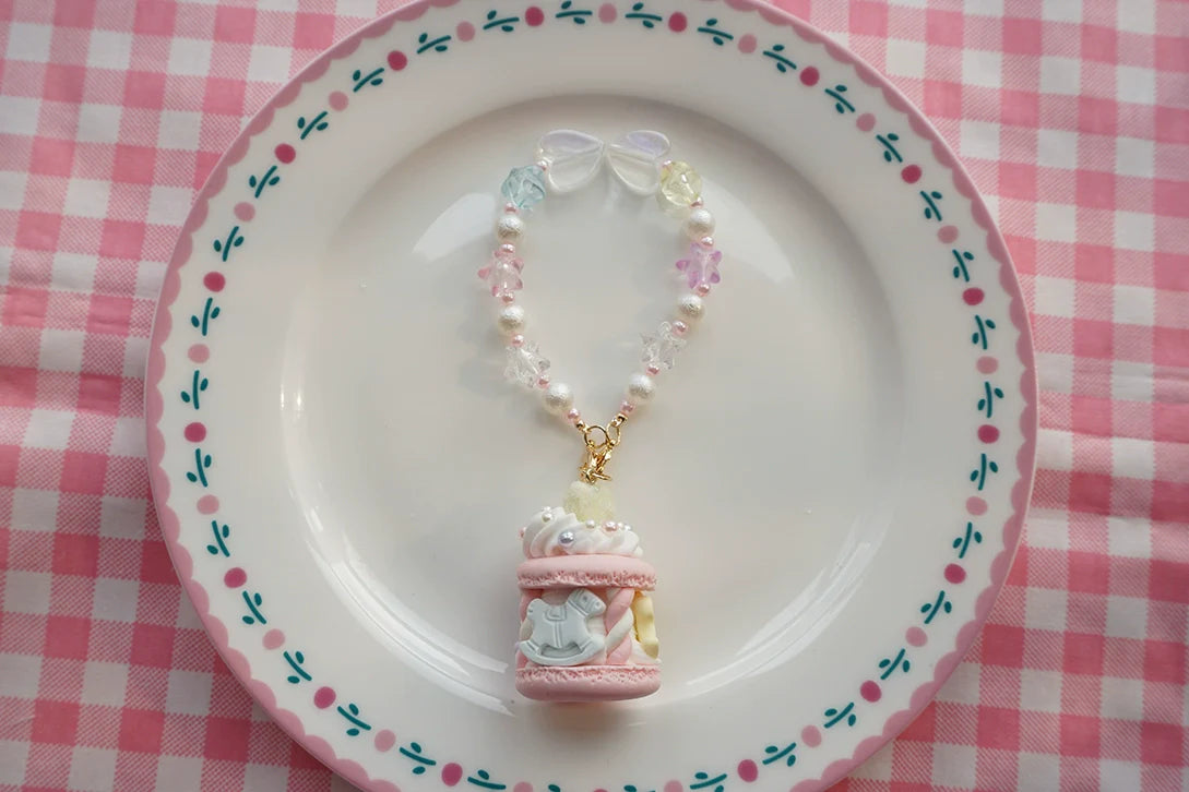 Sweet Lolita Necklace Carousel Cream Macaron Bag Pendant - image 6