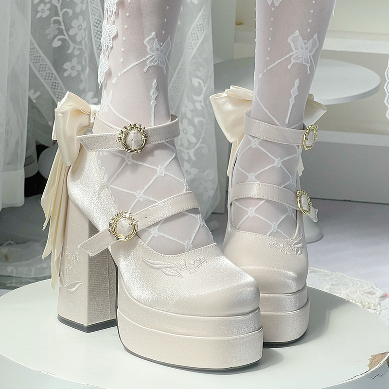 Floating Dream Lily - Elegant Lolita High Heel Shoes, Detachable Bow - image 41