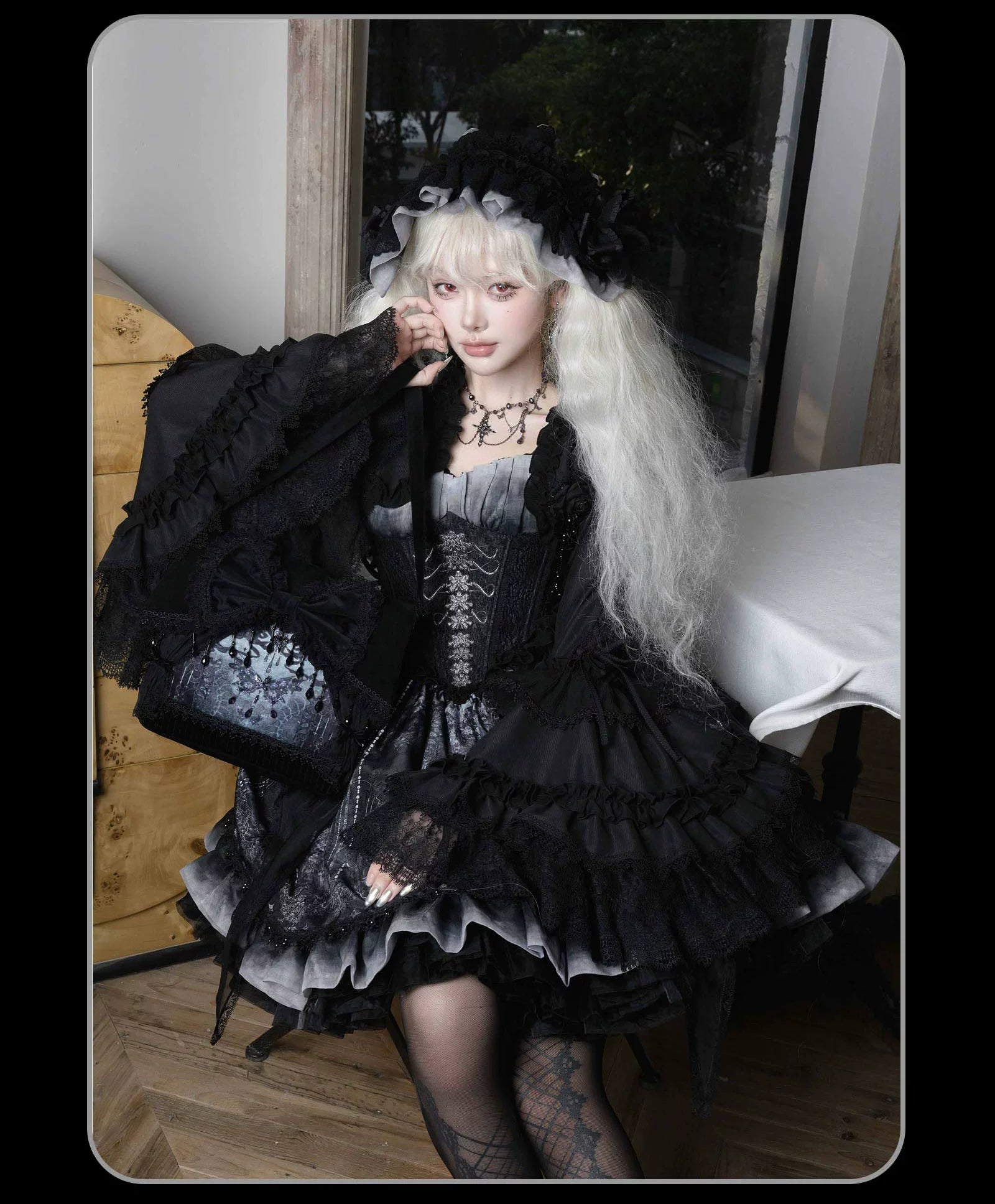 Bone-Eroded Butterfly - Gothic Lolita JSK & SK Set - image 15