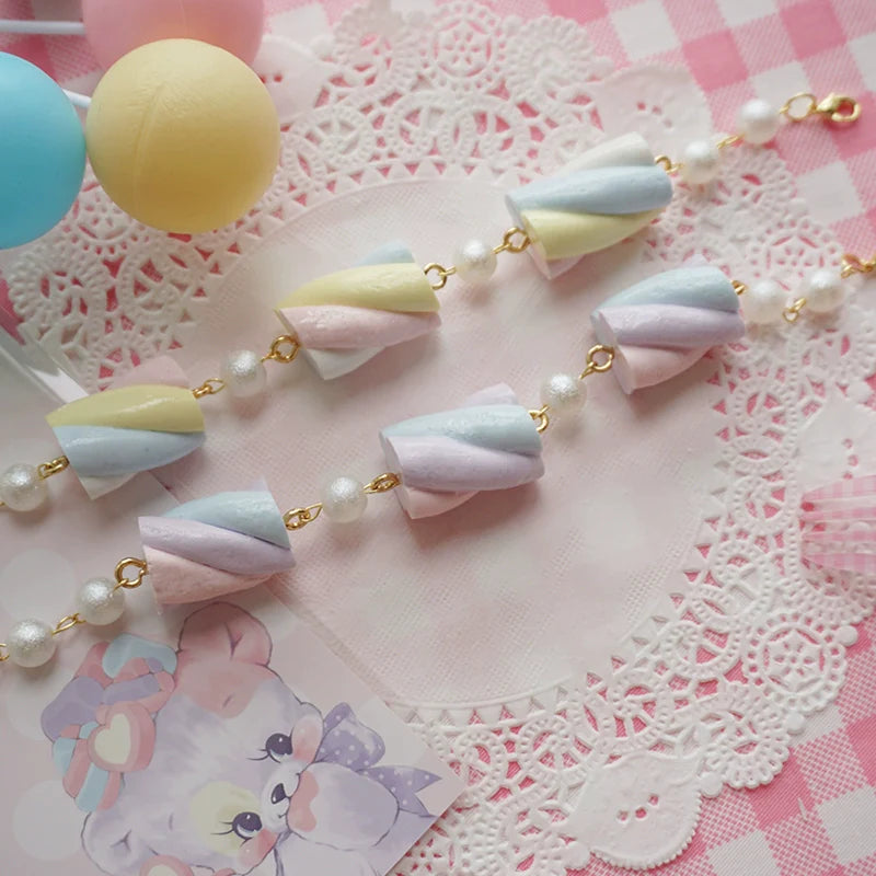 Sweet Lolita Accessories Simulated Cotton Candy Clay Bracelet Necklace - image 6