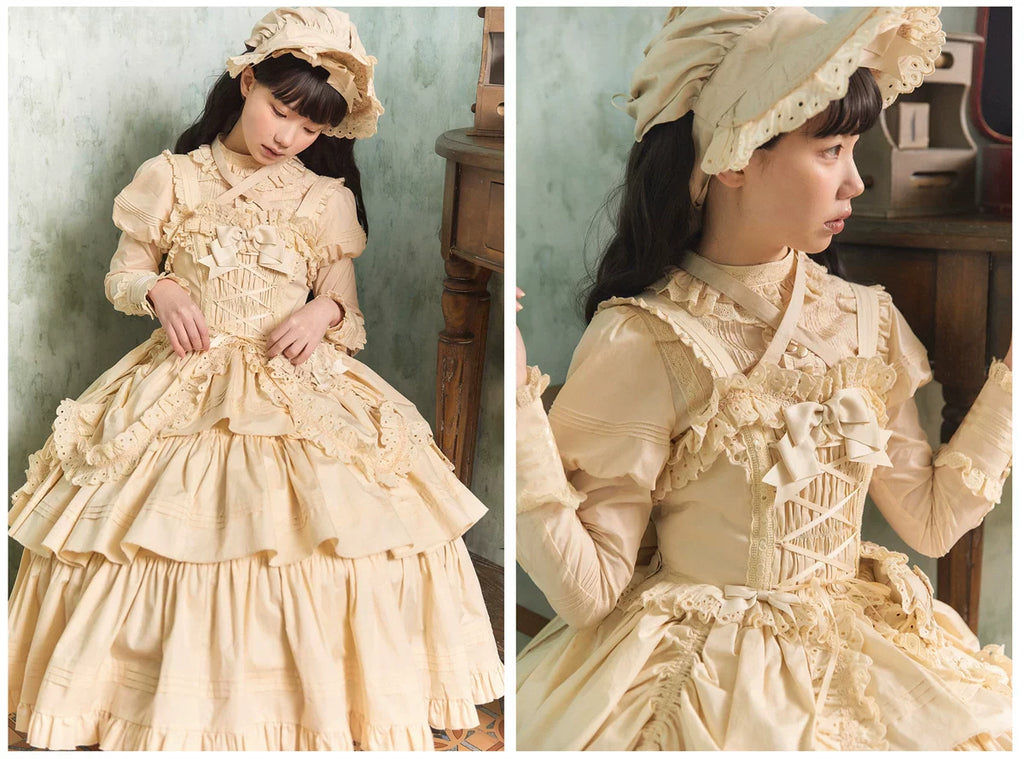 Cotton Gothic Lolita Long JSK, Drawn-up Hem - image 52