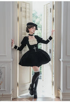 Apocalypse - Gothic Lolita Velvet OP Dress Set, Fishbone Waist - image 16