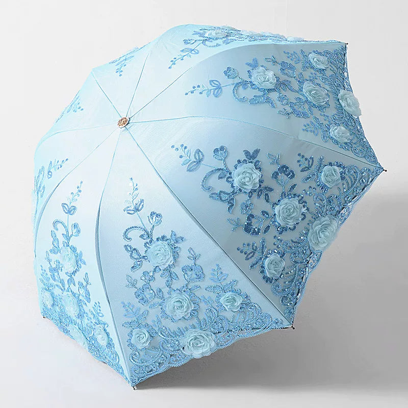 Foldable Lolita Parasol, Floral and Embroidery Detail - image 9