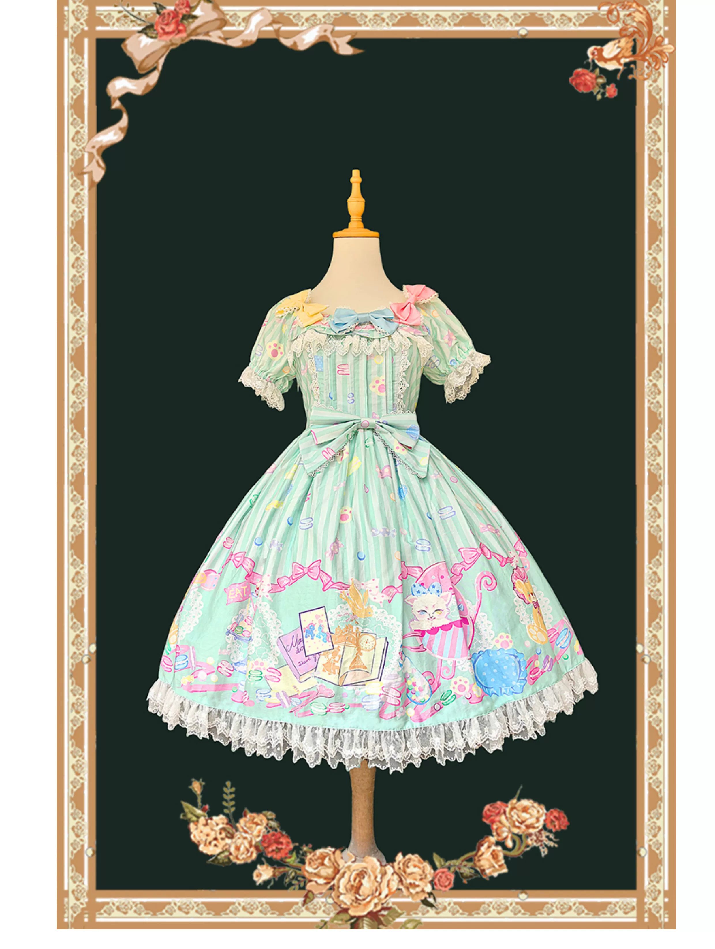 Macaron Dolly House - Sweet Lolita OP Printed Dress, Side Zipper and Accessories - image 7