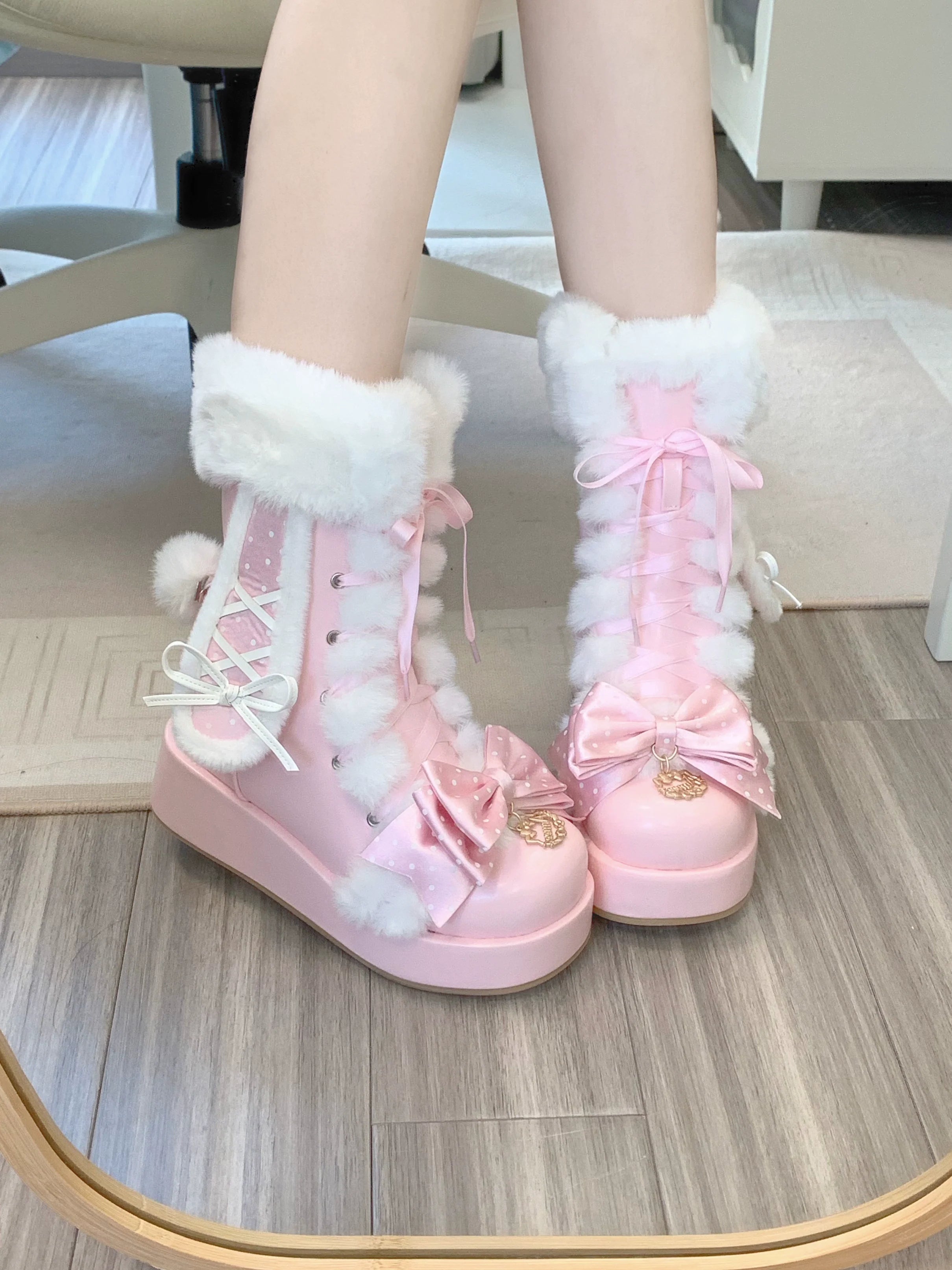 Cherry Snow Bunny Ears - Winter Sweet Lolita Boots, Bunny Ears - image 8