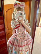 Showa Dessert Showcase - Kawaii Lolita JSK/Salopette Dress Suit, Pudding-Inspired - image 10