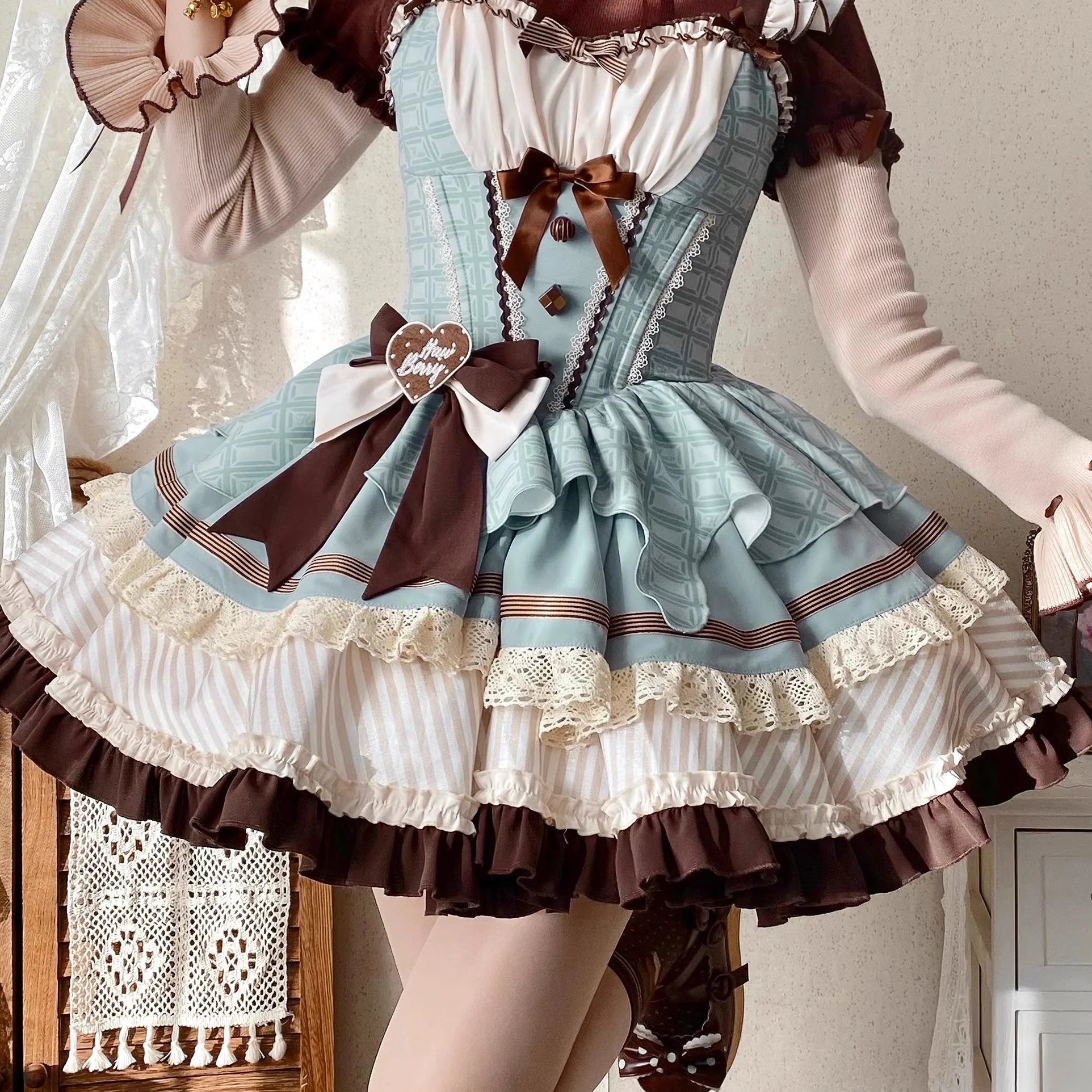 Mint Chocolate Frou Frou Brown Blue Bustle Petticoat JSK KC Sweet Lolita Dress and Accessories - image 19