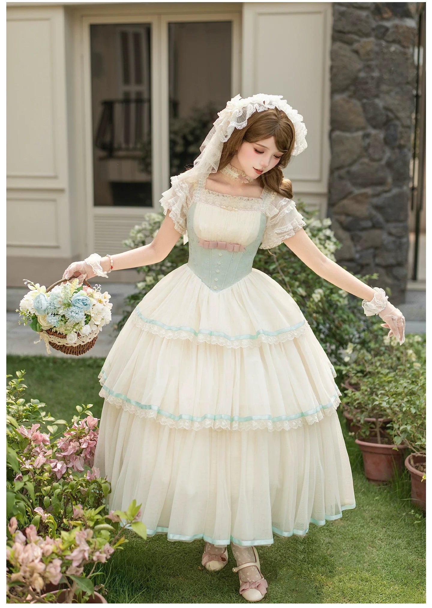 Sea Salt Soda - Classic Lolita Adjustable Corset JSK Dress, Tiered Tulle Hem - image 16