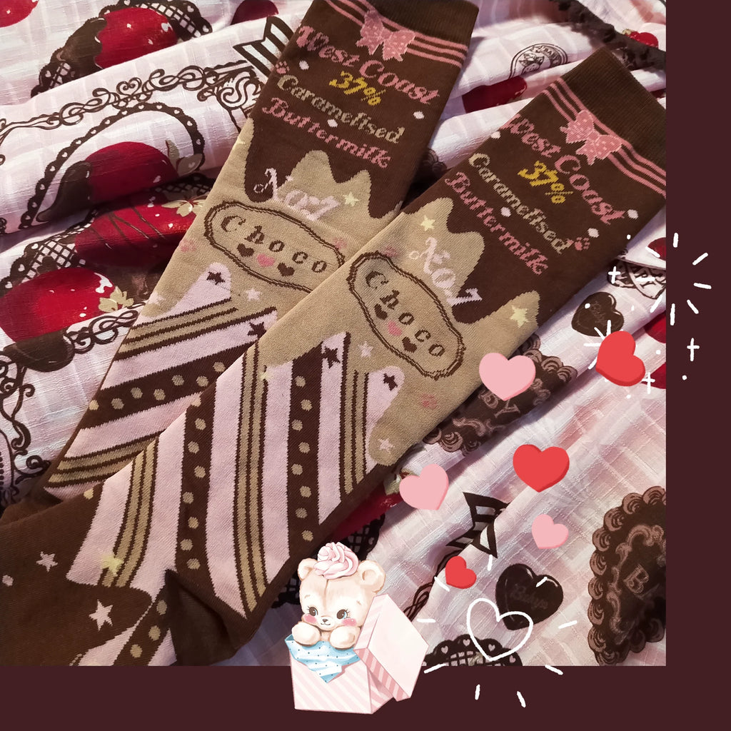 Kawaii Lolita Chocolate Color Cotton Socks - image 6