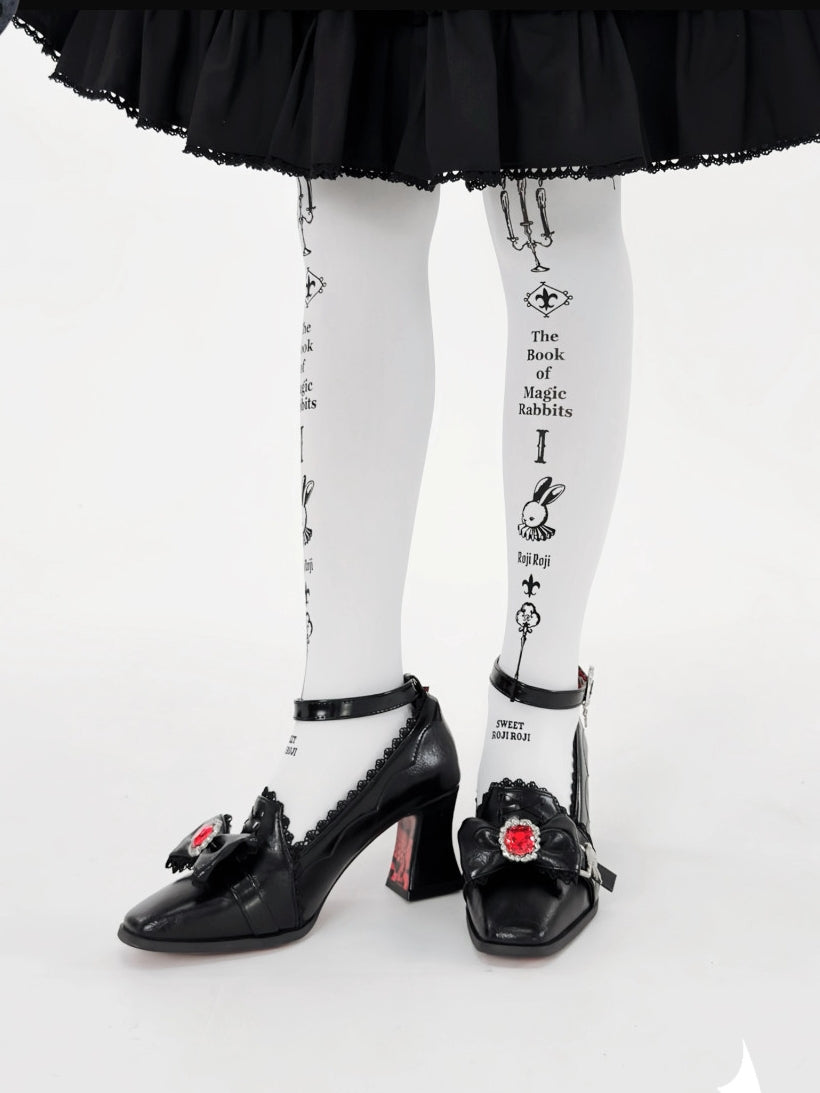 Night Banquet - Gothic Lolita Square-Toe Shoes with Ruby Bow - image 3