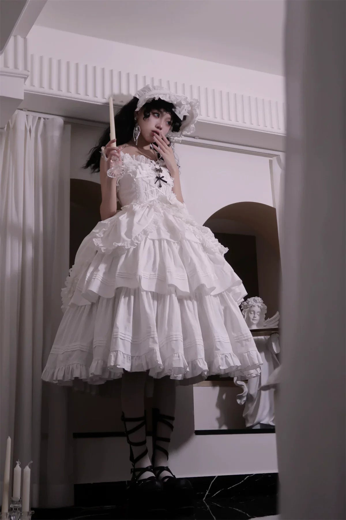 Cotton Gothic Lolita Long JSK, Drawn-up Hem - image 83