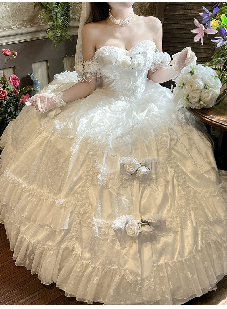 Love and Roses Princess Bridal Lolita Dress with Tiered Rose Skirt - image 6