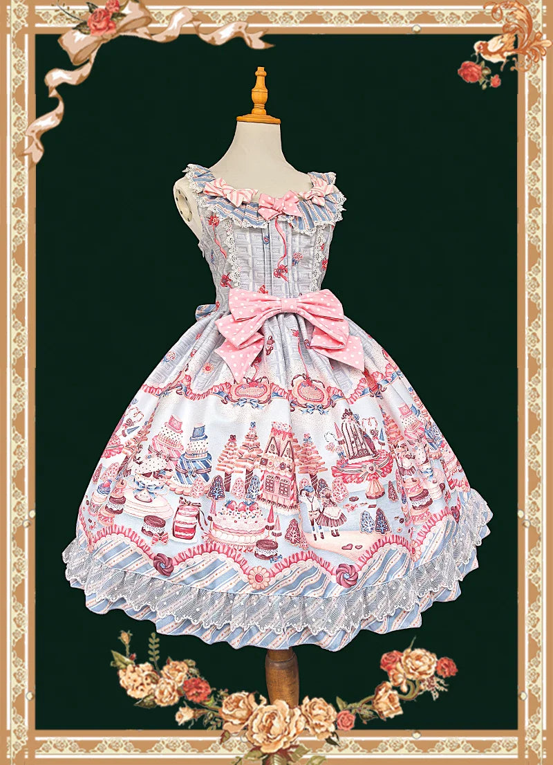 Candy House - Old School Lolita Cake Print JSK Dress, Side Zipper and Accessories - image 9