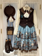 Coffee Bookshelf - Classic Lolita JSK and SK Set, Coffee Cup and Book Print - image 3